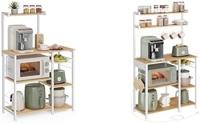 VASAGLE Baker's Rack 15.7' D x 35.4' W x 52.8' H, Bakers Rack with Power Outlet, 35.4 Inches, Golden Oak and Cloud White