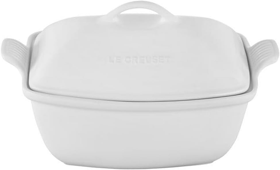Le Creuset Heritage Stoneware Deep Baker with Lid, 4.5 qt., White