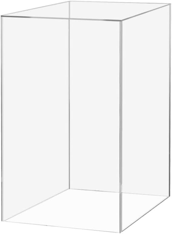 Tall Display Box Clear Acrylic 12' x 12' x 24' No Lid Hollow Pedestal 5 Sided Vertical Rectanugular Display for Flowers Dust Cover Bin Collectible Elevation Multi Use Showcase by Marketing Holders