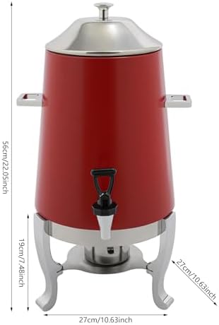 Coffee Urn with Fuel Holder, 3.5 Gallon/13L Stainless Steel Beverage Dispensers for Coffee Tea Hot Water, Hot Drink Dispenser with Stand, Chafer Urn with Spigot for Parties Catering (Red)