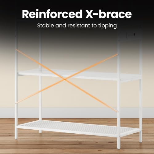 Multi-Functional 5-Tier Bakers Rack with Electrical Outlets & Microwave Stand, Kitchen Storage Shelf, Coffee Bar Station, Counter Space Organizer Kitchen Organizer Shelf for Dorm (White)