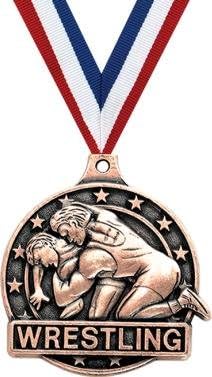 Crown Awards Wrestling Medal - Bronze Wrestling Placement Medals with Neck Ribbon