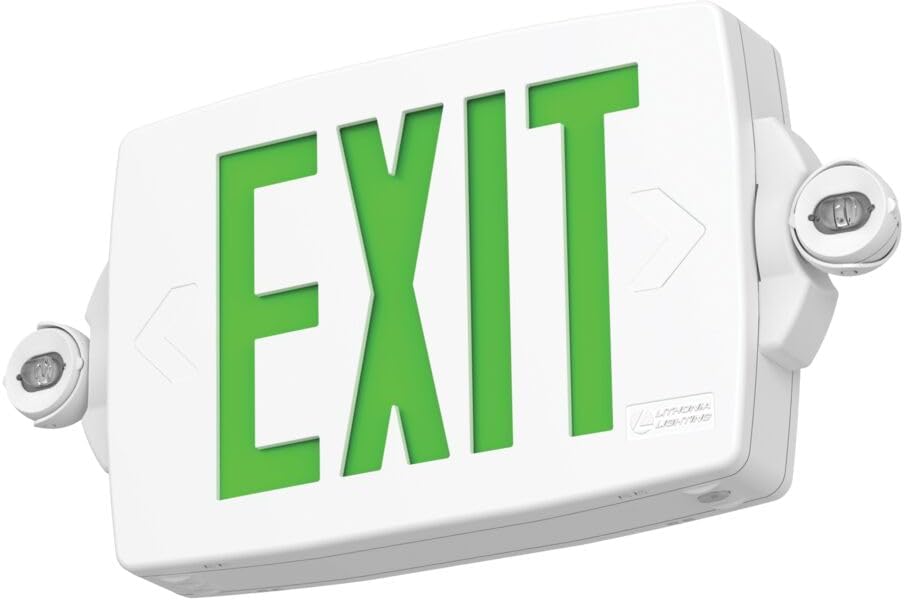 Lithonia Lighting Quantum LED Exit Sign Emergency Light Combo, Exit Sign and Emergency Lights, 2-Head Fixture, Red/Green Selectable Letters, High Output Battery, White (LHQM S W RG MVOLT HO M6)