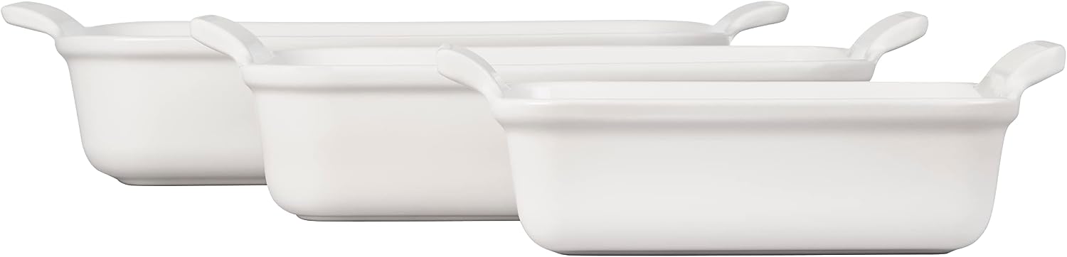 Le Creuset Stoneware Heritage Set 3 Rectangular Dishes, White