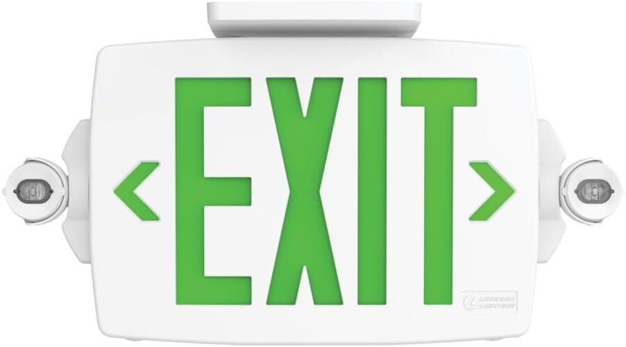 Lithonia Lighting Quantum LED Exit Sign Emergency Light Combo, Exit Sign and Emergency Lights, 2-Head Fixture, Red/Green Selectable Letters, High Output Battery, White (LHQM S W RG MVOLT HO M6)