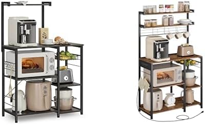 VASAGLE Baker's Rack 15.7' D x 35.4' W x 52.8' H, Bakers Rack with Power Outlet, 35.4 Inches, Rustic Brown