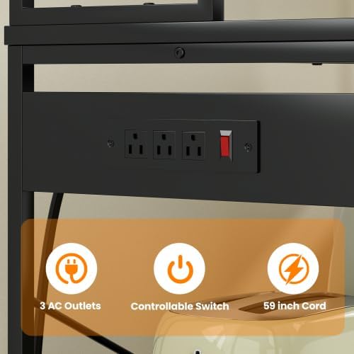 Multi-Functional 5-Tier Bakers Rack with Electrical Outlets & Microwave Stand, Kitchen Storage Shelf, Coffee Bar Station, Counter Space Organizer Kitchen Organizer Shelf for Dorm (Black)
