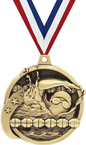 Crown Awards Swimming Medals - 2' Kudos Swim Lanes Award Medals Gold Prime