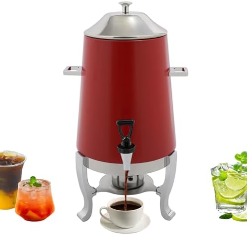 Coffee Urn with Fuel Holder, 3.5 Gallon/13L Stainless Steel Beverage Dispensers for Coffee Tea Hot Water, Hot Drink Dispenser with Stand, Chafer Urn with Spigot for Parties Catering (Red)