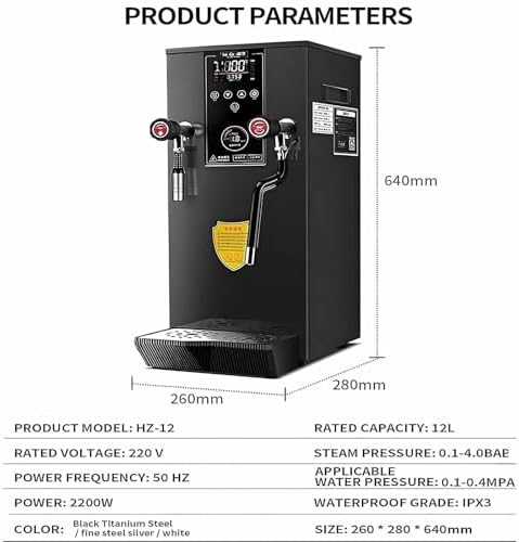 12L Commercial Electric Milk Frother 2500W Steam Milk Foam Maker with Led Display, Multi-Purpose Hot Water Dispenser for Espresso, Coffee, Milk Tea - White-Black,Grey,Grey