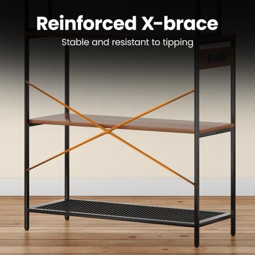 Multi-Functional 5-Tier Bakers Rack with Electrical Outlets & Microwave Stand, Kitchen Storage Shelf, Coffee Bar Station, Counter Space Organizer Kitchen Organizer Shelf for Dorm (Walnut)