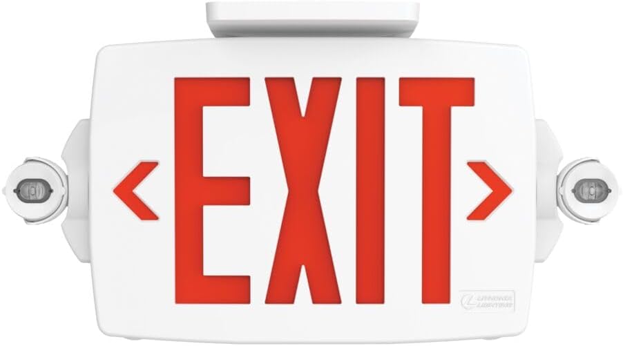 Lithonia Lighting Quantum LED Exit Sign Emergency Light Combo, Exit Sign and Emergency Lights, 2-Head Fixture, Red/Green Selectable Letters, High Output Battery, White (LHQM S W RG MVOLT HO M6)