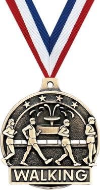 Crown Awards Gold Walking Medals - 2' 3D Race Walking Award Medals with Neck Ribbon