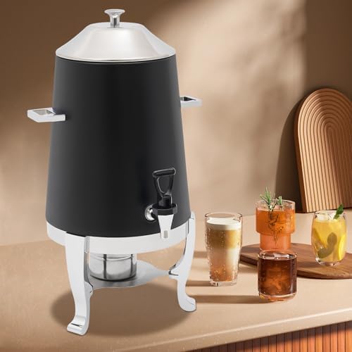 Coffee Urn with Fuel Holder, 3.5 Gallon/13L Stainless Steel Beverage Dispensers for Coffee Tea Hot Water, Hot Drink Dispenser with Stand, Chafer Urn with Spigot for Parties Catering (Red)