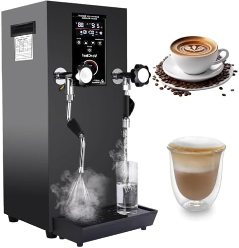 12L Commercial Electric Milk Frother 2500W Steam Milk Foam Maker with Led Display, Multi-Purpose Hot Water Dispenser for Espresso, Coffee, Milk Tea - White-Black,Black,Black