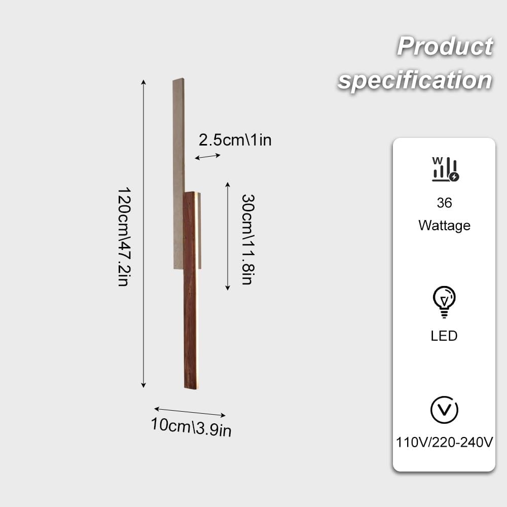 Outdoor Wall Light LED Linear Wall Sconce 47.2' Long Travertine Sconces Porch Lighting Fixture, Natural Stone Wood Wall Mounted Lamps for Outside House Patio Garage Entryway