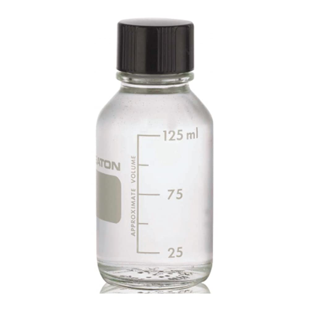 Wheaton 219755 Media Bottle, 125mL Clear Glass, Graduated With 33-430 Solid Black Phenolic 14B Rubber Lined Cap, Autoclavable (Case of 48)