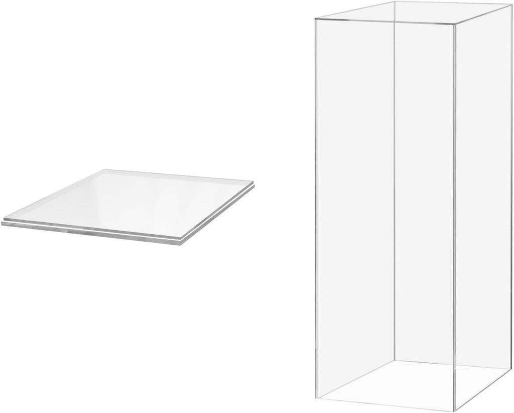 Acrylic Display Riser Box with Clear Base Hollow Clear Podium Platform 12 x 12 x 24 Art Sculpture 5 Sided Pedestal Flower Tower Cube Showcase Stand Wedding Reception by Marketing Holders