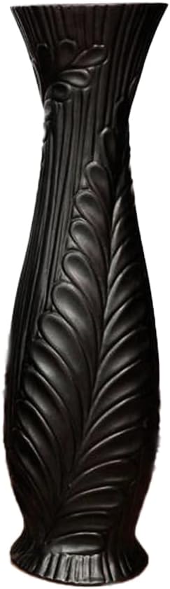 Tall Black Floor Vase 30 inches, Handmade Large Ceramic Vases for Home Decor Living Room, Feather Pattern Decorative Vases Wide Mouth Opening Corner Vase for Pampas Grass