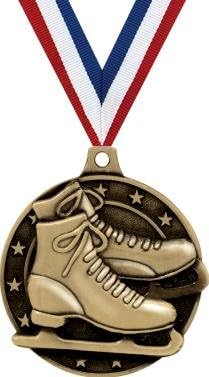 Crown Awards Gold Ice Skating Medals - 2' 3D Skating Award Medals with Neck Ribbon Prime