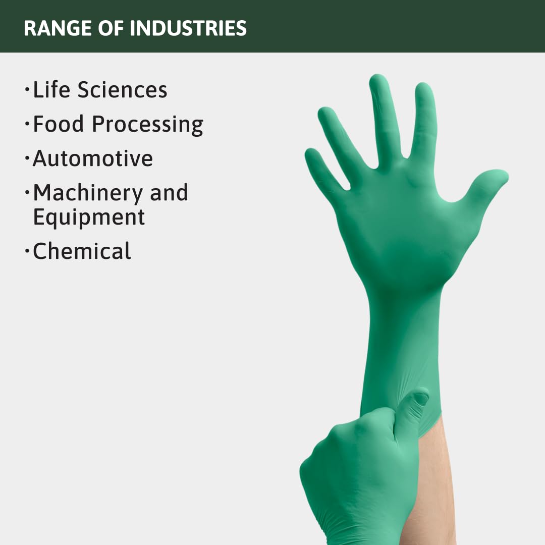 Ansell TouchNTuff 92-605 Nitrile Gloves, 6.3mil, Powder-Free Extended Cuff With Textured Fingers - XL (9.5-10), Green (Case)