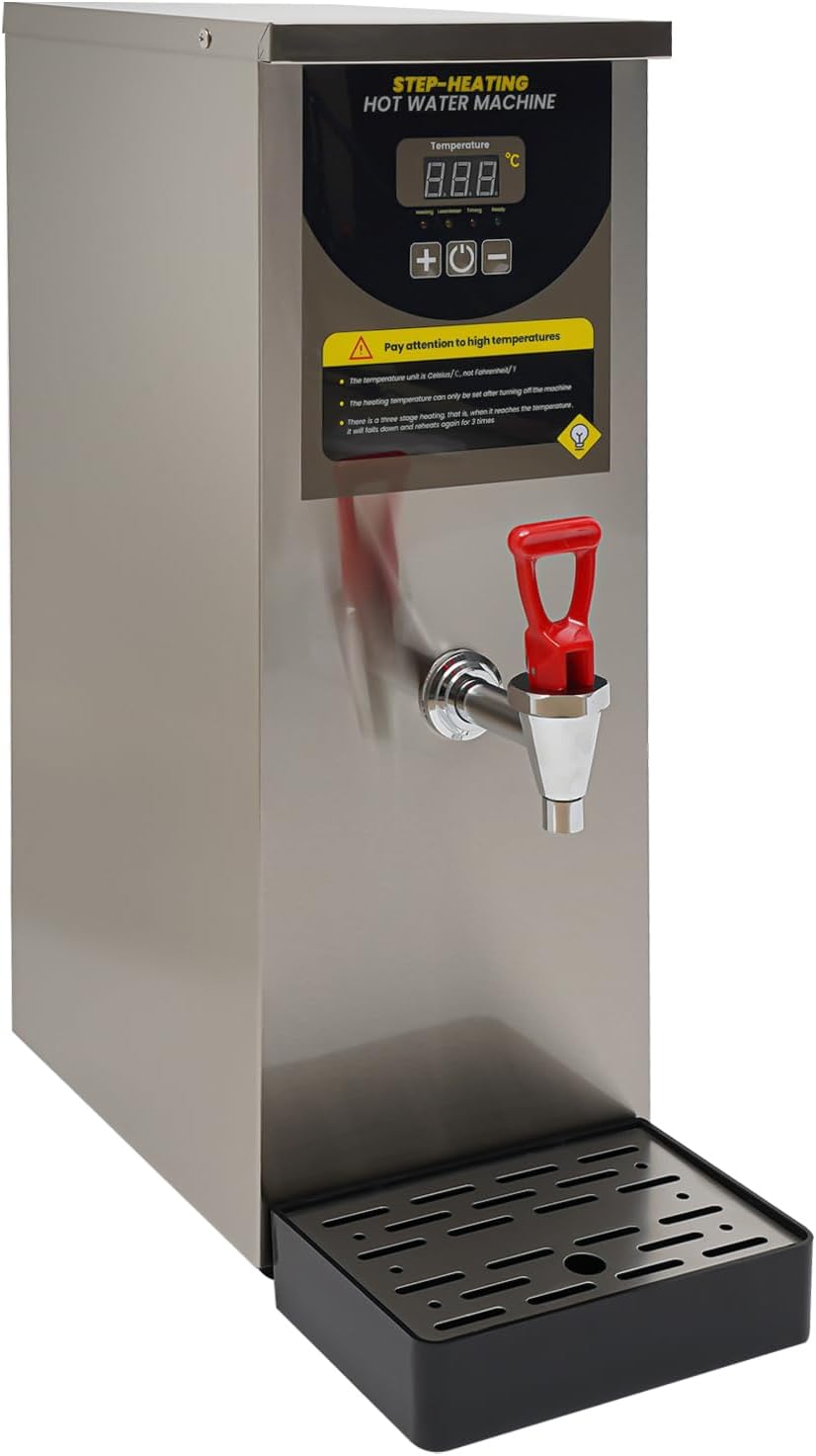 CNCEST Water Boiler, Electric Water Boiler, Step-Heating Commercial Hot Water Dispenser (Silver-8L)