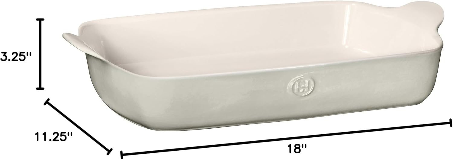 Emile Henry 17.75' x 11' / 5qt Extra Large Rectangular Baker - Modern Classics Collection | Pearl Gray