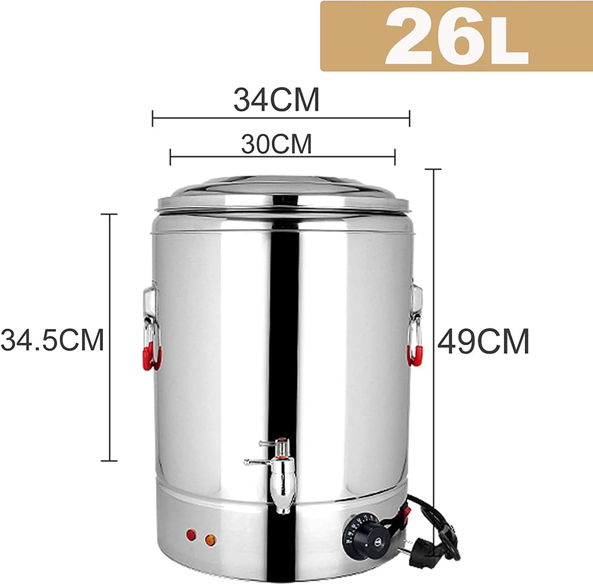 Stainless Steel Catering Urn Dispenser, Commercial Electric Hot Water Boiler, Water Dispenser, for Hotels, Buffets And Catered Events/Transparent,26L