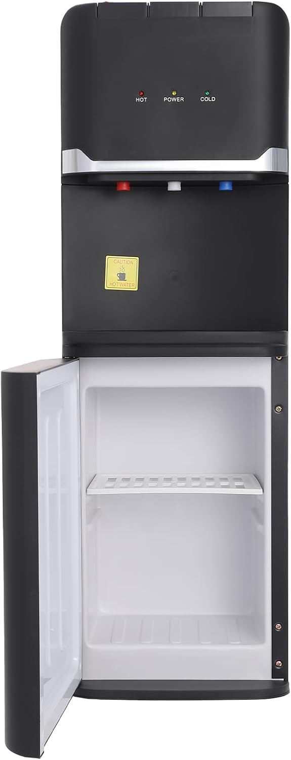 Top Loading Water Cooler Dispenser Freestanding, 5 Gallons Water Coolers with Hot & Cold & Warm Water, Child Lock, Removable Drip Tray & Storage Cabinet, Slim Design, for Home, Office, Commercial