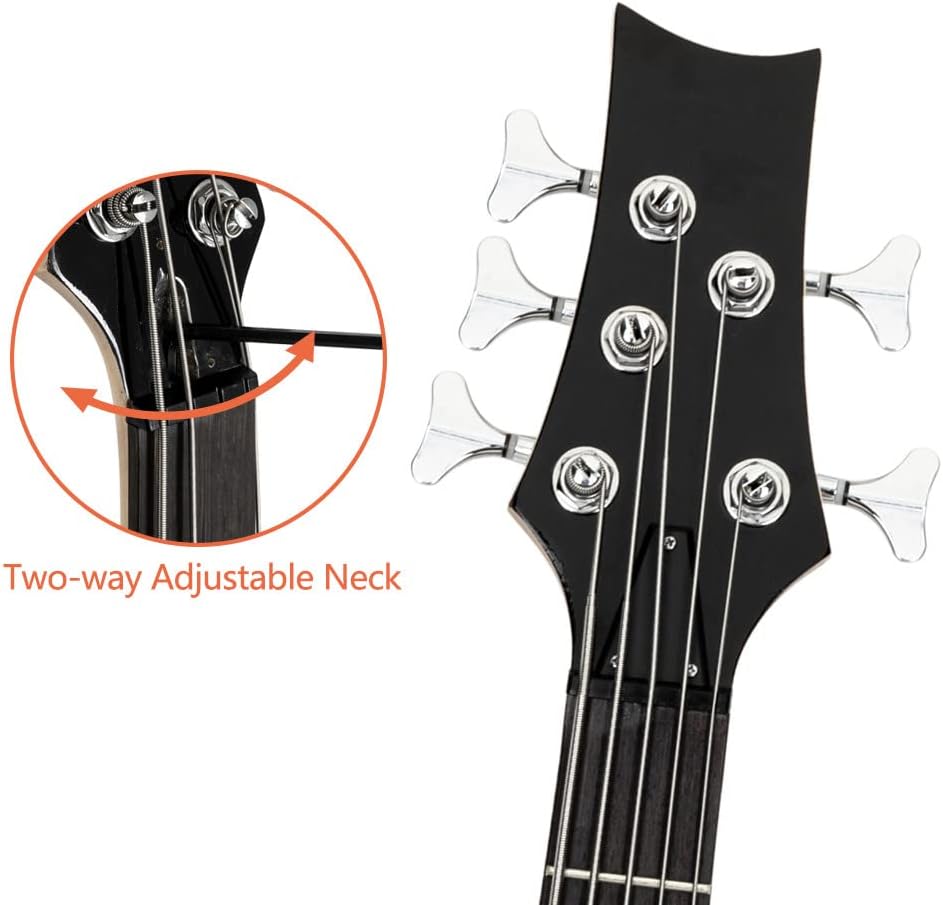 Ktaxon Electric Bass Guitar 5 String Bass Guitar with 20 Watt Amplifier, JB Type Pickup, Naturally air-dried Maple Neck, Rosewood Fretboard, Basswood Body(Black)