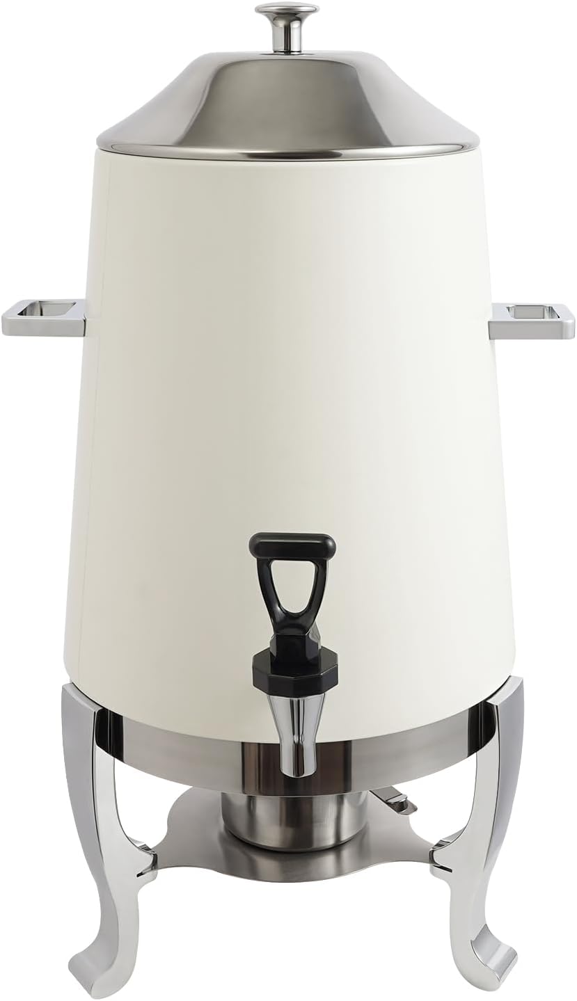 Coffee Urn With Fuel Holder, 3.5 Gallon/13L Stainless Steel Beverage Dispensers for Coffee Tea Hot Water, Hot Drink Dispenser with Stand, Chafer Urn with Spigot for Parties Catering,White