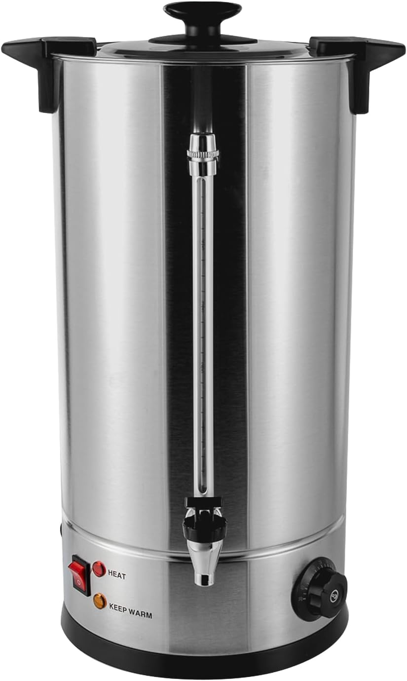 25L Stainless Steel Coffee Urn, 6.6 Gal Commercial Coffee Maker, 1.4KW Electric Hot Water Dispenser for Parties, Double-Layer Insulation and Visual Water Level Indicator