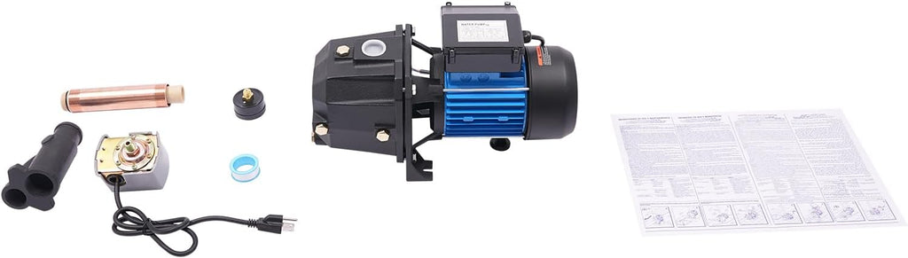 0.75 HP Shallow/Deep Well Pump with Ejector Kit - Cast Iron Jet Water Pump, Well Depth Up to 26ft or 82ft, Automatic Pressure Switch, 110V Water Transfer Pump for Farm Lawn Garden