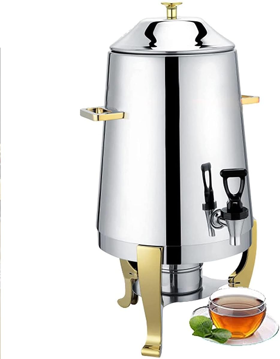 Beverage Dispenser Coffee Hot Water Dispenser Heating Tea Dispenser Hot Drink Dispenser Mulled Wine Kettle Juice Bucket Stainless Steel Coffee Pot, for Office, Parties, Cafe, Picnics Etc,Silv (Gold