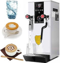 12L Commercial Electric Milk Frother 2500W Steam Milk Foam Maker with Led Display, Multi-Purpose Hot Water Dispenser for Espresso, Coffee, Milk Tea - White-Black,White,White