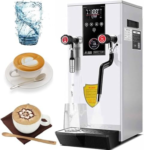 12L Electric Milk Frother 2500W Commercial Steamer with LED Display - Multi-Purpose Hot Water Dispenser for Espresso, Coffee, Milk Tea, & Foam - Modern White Machine