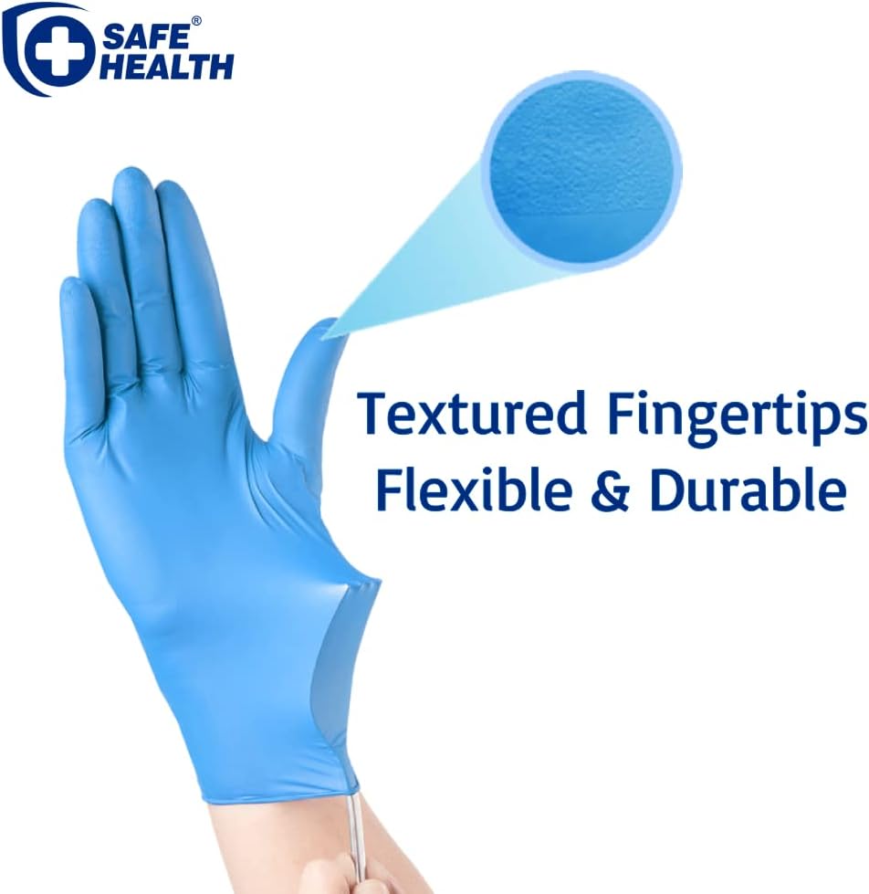 Safe Health Nitrile Exam Gloves, 3.5 Mil, Bulk of 16 Cases, Latex Free, Powder Free, Blue, Medical Care, Nursing, Cleaning