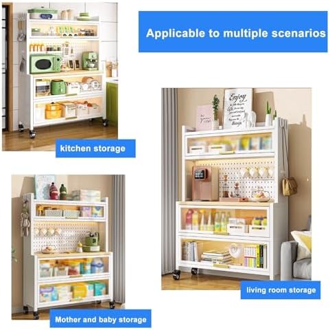 5-Tier Mobile Kitchen Bakers Rack with Power Outlets, Rolling Storage Shelves, Large Organizer for Garage, Pantry & Home, White, 31.5in - Versatile Kitchen Cabinet
