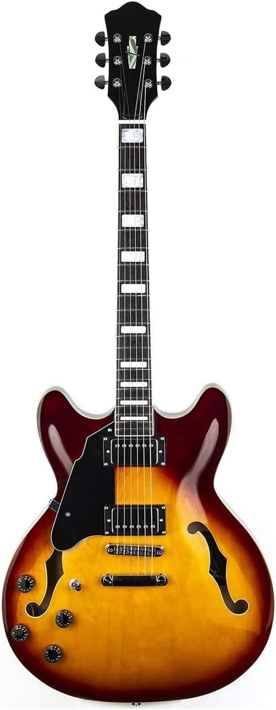 Full Size Left Handed Electric Guitar With Semi Hollow Solid Stainless Steel Frets Professional Electric Guitar(Vintage)