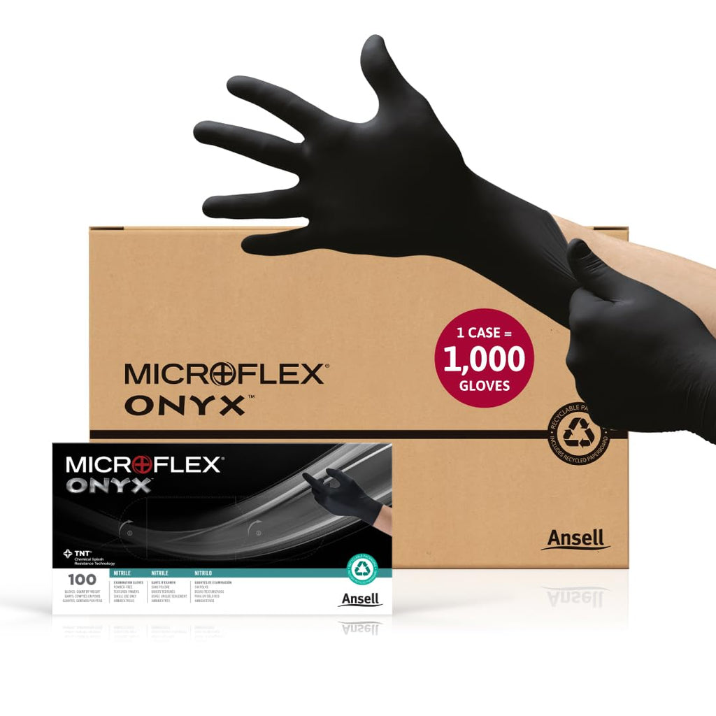 Ansell MICROFLEX Onyx N64 Disposable Nitrile Exam Gloves for Automotive, Metal Fabrication - Small, Black (Case of 1000)