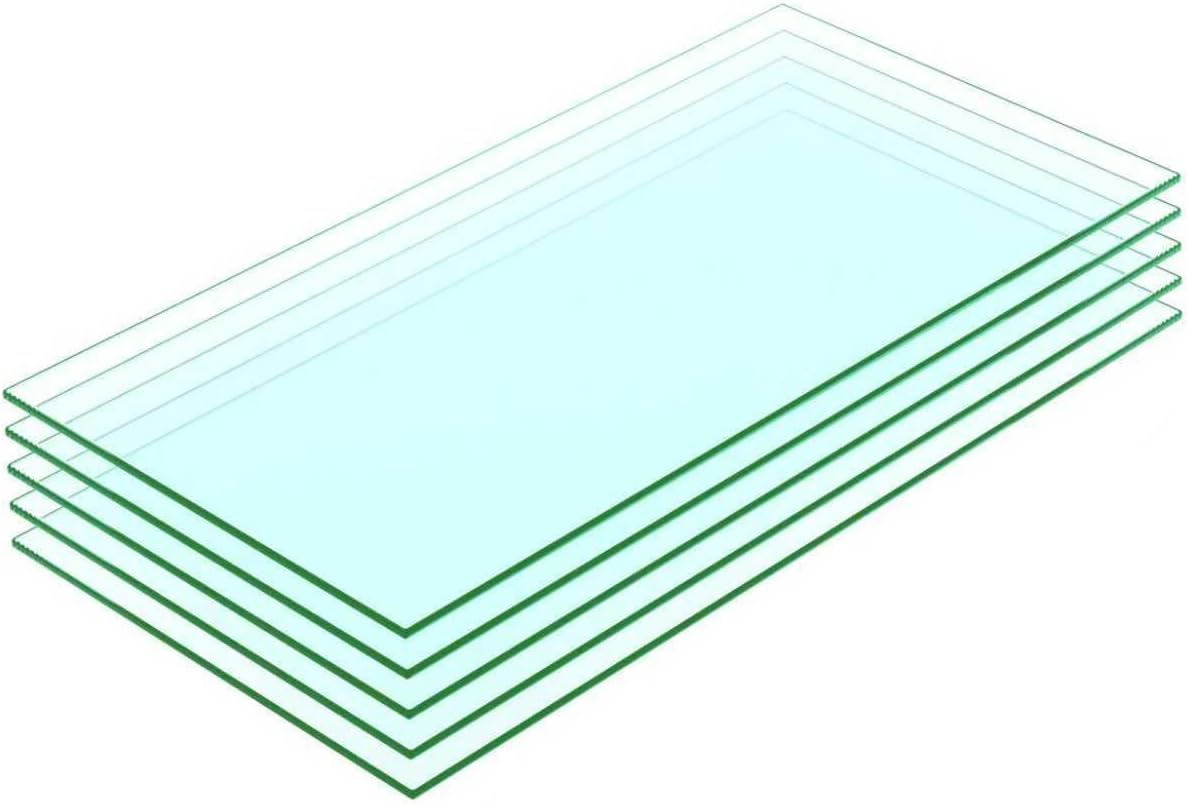 Floating Shelves - Pack of 5 Tempered Glass Shelves, 12' W x 46' L, 3/16' Thick, Polished Edges-– Rectangular Replacement Shelves for Cabinets, Display Cases & Retail Fixtures