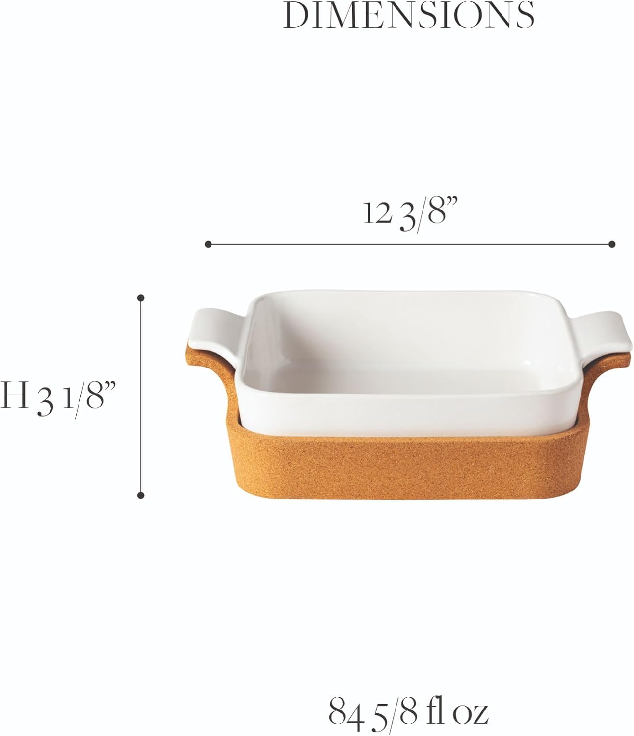 Casafina Ceramic 10' Square Baker with Cork Tray - Ensemble Collection, White | Oven & Dishwasher Safe Bakeware | Food Safe Glazing | Restaurant Quality Dinnerware