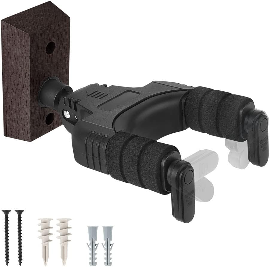Guitar Wall Mount Hanger Hard Wood Base Guitar Hook Auto Locking Guitar Wall Hanger Mount Stand Mount Stand Rack(E)