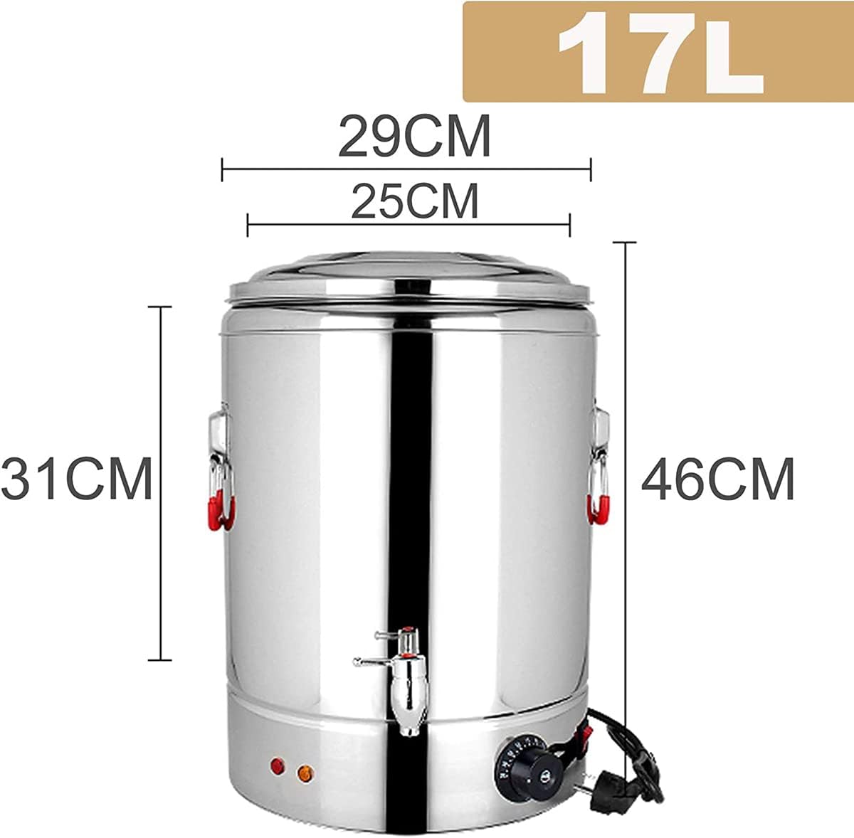 Stainless Steel Catering Urn Dispenser, Commercial Electric Hot Water Boiler, Water Dispenser, for Hotels, Buffets And Catered Events/Transparent,17L