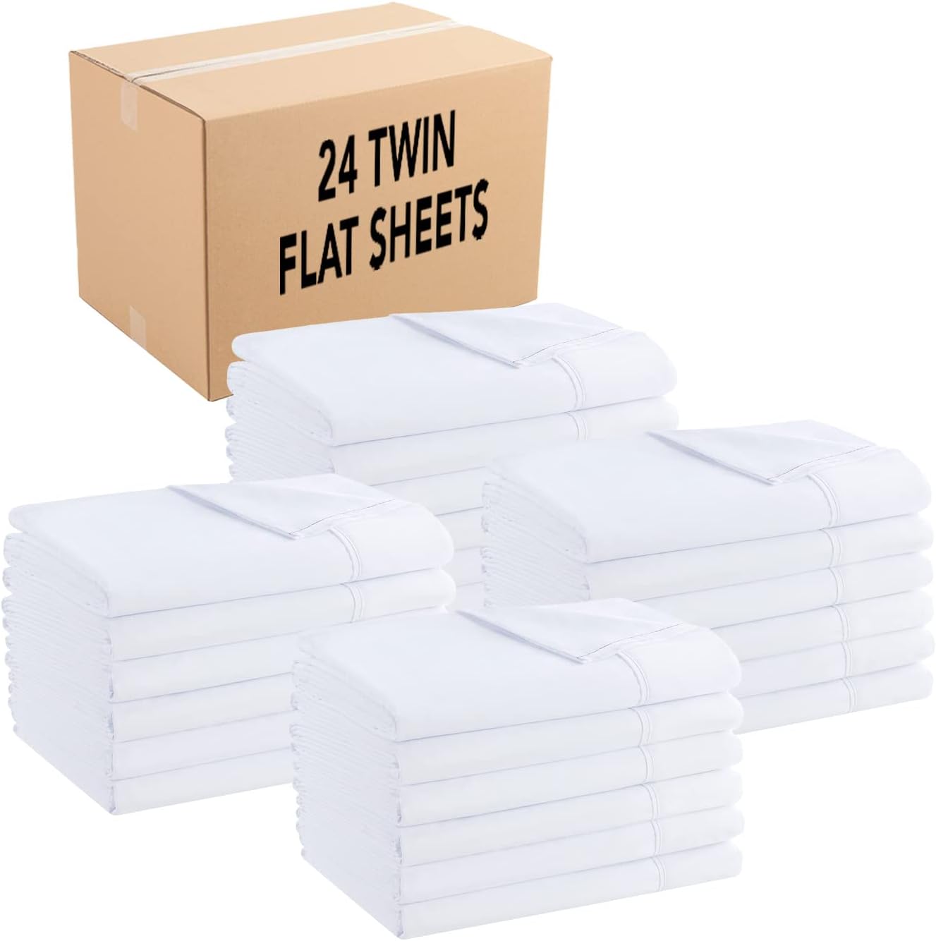 Arkwright Bulk Twin Flat Sheets - Case of 24 - Soft Brushed Microfiber Hypoallergenic Top Sheet only with Wrinkle Resistant, Bedding Essentials for Hosts and Hotels, White