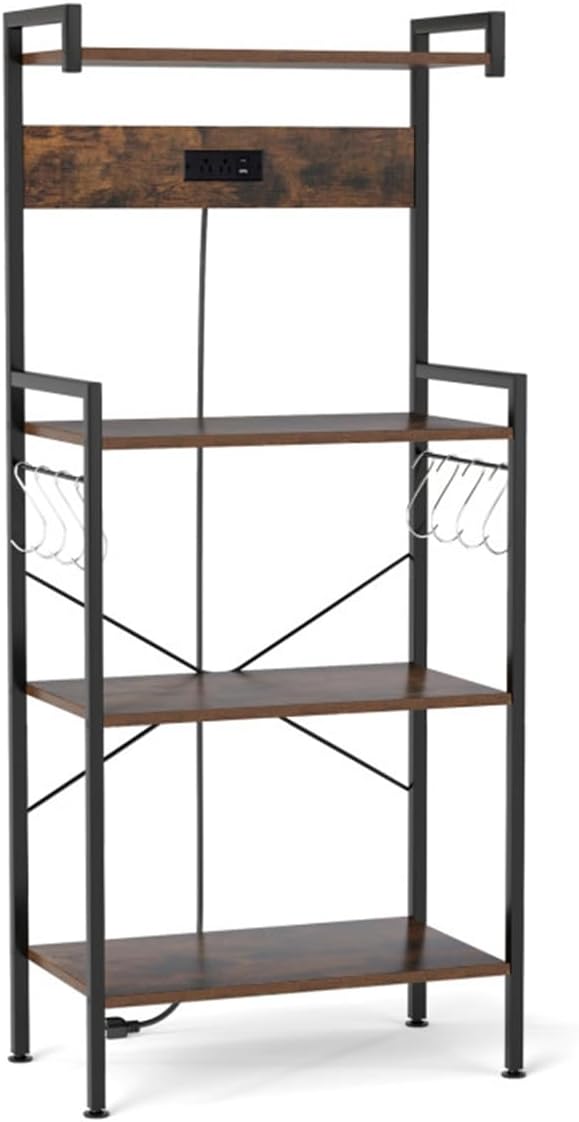 JHshop Bakers Rack with Power Outlet, Coffee Bar, Microwave Stand, Kitchen Storage Shelf for Spice, Pots and Pans Organizer, 23' × 13' × 54' (L x W x H)