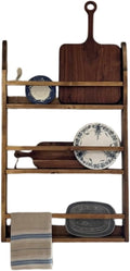 Rustic Wall-Mounted Dish Rack, Wooden Display Shelf for Plates, Platters and Cutting Boards, Kitchen Storage Organizer