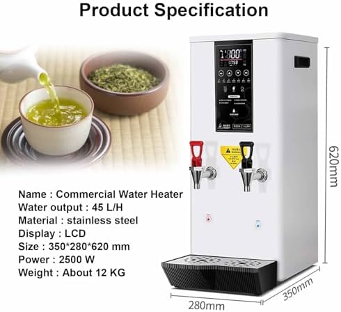 Commercial Automatic Hot Water Dispenser, Auto Fill Boiler with Temperature Display & Timer, Stepping Type Machine for Coffee, Hot Cocoa & Beverages