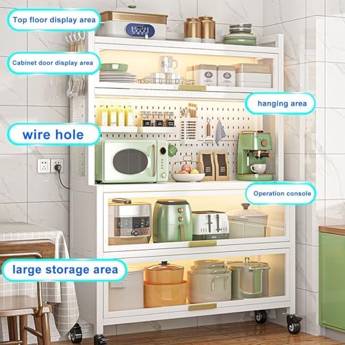 5-Tier Mobile Kitchen Bakers Rack with Power Outlets, Rolling Storage Shelves, Large Organizer for Garage, Pantry & Home, White, 31.5in - Versatile Kitchen Cabinet
