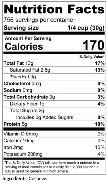 C.J. Dannemiller Whole Cashews, Bulk 50 LB Box, RAW, Large Size 240, Perfect for Snacking, Cooking, Trail Mixes